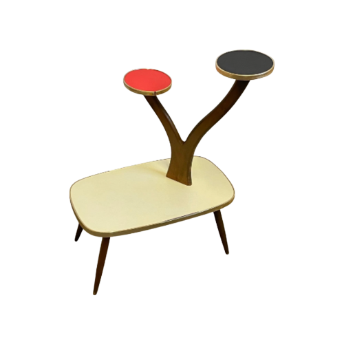 Ca. 1950’S -Mcm - Plant Table / Side Table - Germany - Formica And Teak Legs