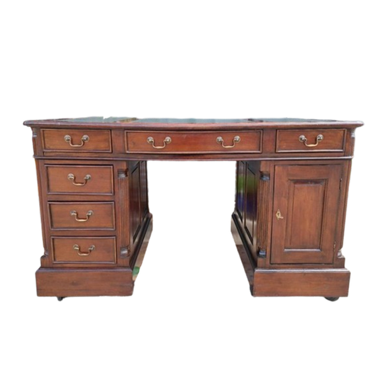 Klassiek Bureau, Schrijftafel, Desk, Met Lederen Inleg 1