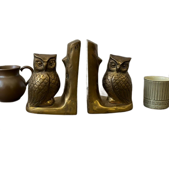Vintage Messing Gouden Uilen Boekenhouder - Set Van 2 1