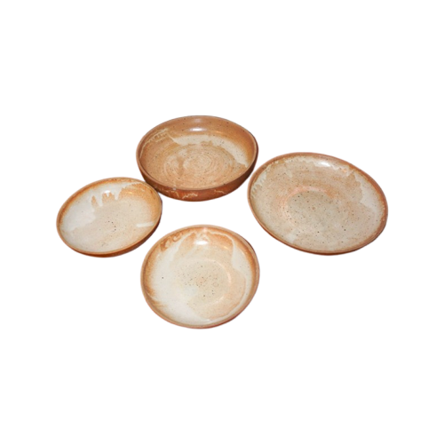 Set Of 4 Grès White-Glazed Ceramic Bowls* Stoneware Serving Dishes