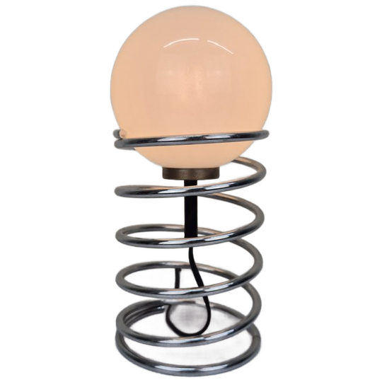 Ingo Maurer Stijl Spiraallamp. Vintage Tafellamp Chroom. 1