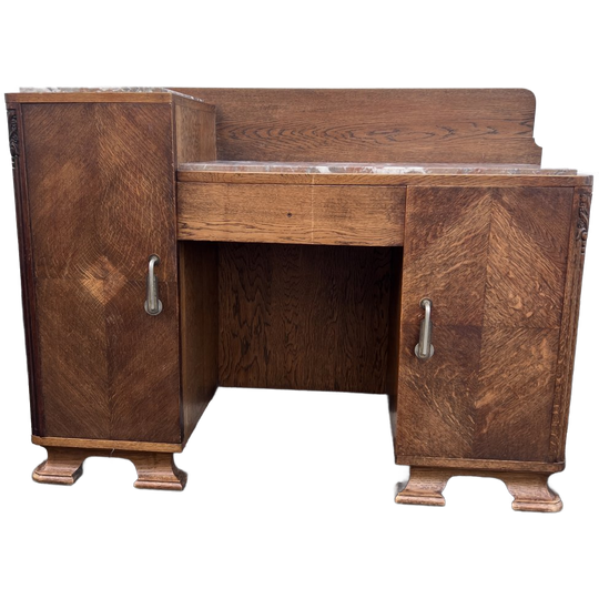 Art Deco Eiken Kast (waskast Met Marmeren Blad) 120 Cm Breed 1