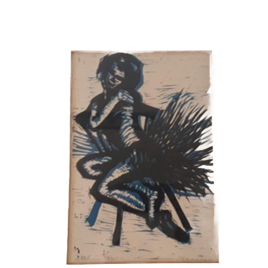 Linoneum Snede Ballerina Schilderij Gesigneerd Kunst Druk 1