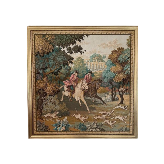 137 X 135 Cm Vintage Gobelin - Wandkleed Met Paarden 1