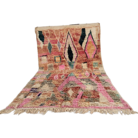 Vintage Boujaad Vloerkleed 300x200 Cm – Handgeknoopt Marokkaans Berber Tapijt – Crème Wol Met Roze En Geometrische Patronen 1