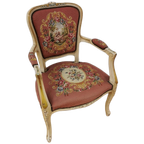 Brocante Vintage Gobelin Queen Ann Stoeltje, Fauteuiltje 01 thumbnail 1