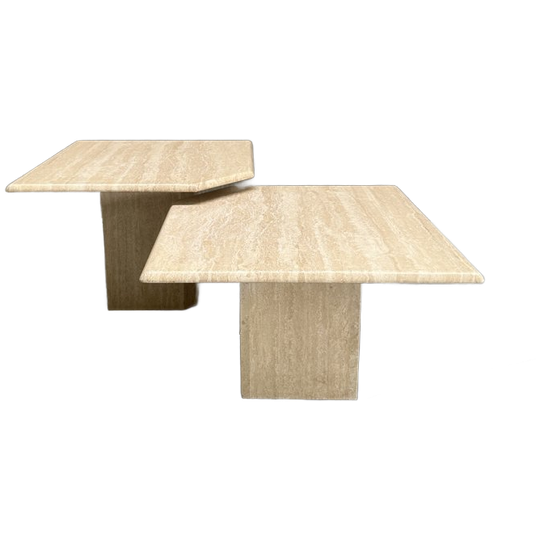 Set/2 Vintage Travertin Marmeren Salontafel 1