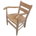 Eiken Armfauteuil Met Biezen Zitting Gezandstraald thumbnail 1