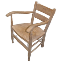 Eiken Armfauteuil Met Biezen Zitting Gezandstraald