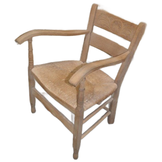 Eiken Armfauteuil Met Biezen Zitting Gezandstraald 1