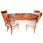 Klassieke Engelse Ronde / Ovale Uitschuifbare Eettafel Met 6st Eetkamerstoelen Kersenhout Afm. 120x120165/210 Cm En 79cm Hoog thumbnail 1