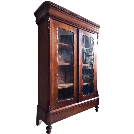 Demontabele Antiek Mahonie Vitrinekast Met Lade En Planken, 186 Cm Hoog 1