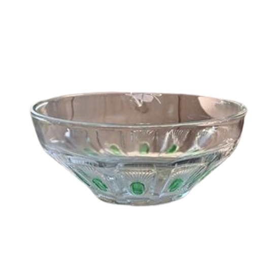 Vintage Glazen Schaal Met Groene Accenten, Bowl, Schaaltje 1