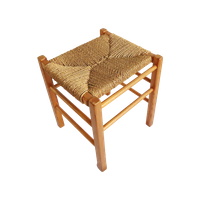 Vintage Houten Kruk Met Touw Zitting, Deens Jaren '60
