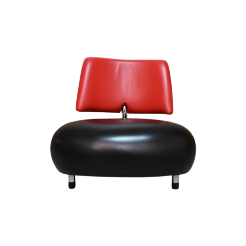 Zganieuw!! Zwart Rode Leren Leolux Pallone Design Fauteuil