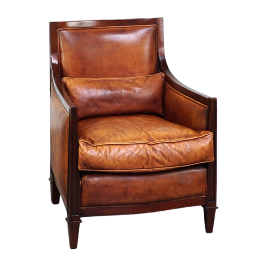 Mooie Schapenleren Artdeco Design Fauteuil/ Armchair Afgewerkt Met Hout 1