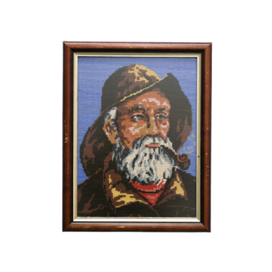 Houten Lijst Geborduurde Zeeman Pijp 1