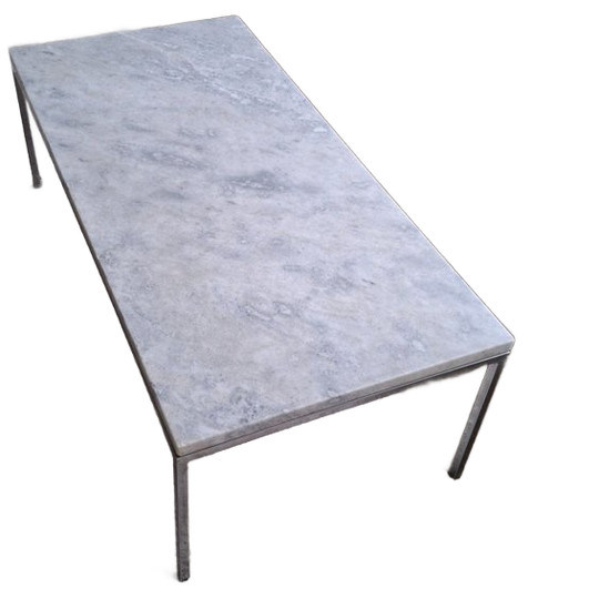 Florence Knoll-stijl Salontafel Met Wit/grijs Marmeren Blad En Chromen Onderstel 1