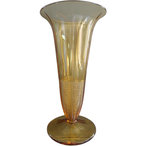 Art Deco Amber Glazen Voetvaas Vaas