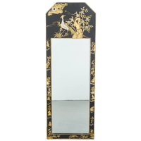 Mooie Zwart Gelakte Vintage Chinese Spiegel Met Prachtige Kleurrijke Tekeningen