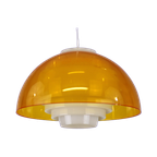 Zeer Zeldzame Ufo Designlamp In Geel Oranje Acrylplastic Met Witte Binnenkant - 1970 - Space Age thumbnail 1