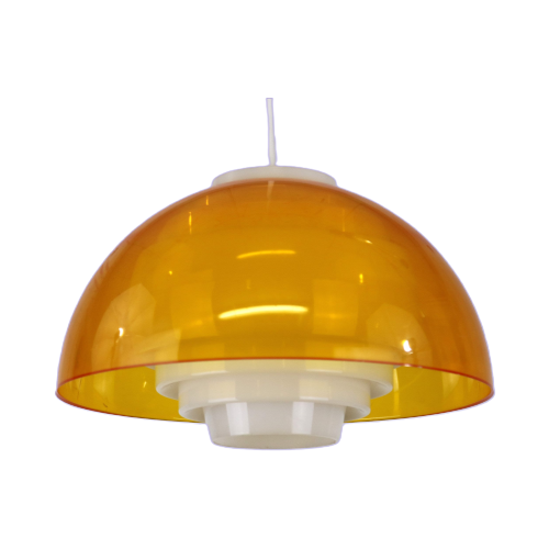 Zeer Zeldzame Ufo Designlamp In Geel Oranje Acrylplastic Met Witte Binnenkant - 1970 - Space Age
