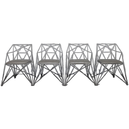 4x Geometric Wire Frame Dining Chairs, Rare 1