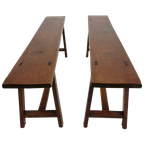 Paar Franse Rustieke Banken Uit De 19e Eeuw - Massief Eiken thumbnail 1