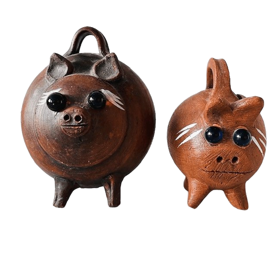 Set Vintage Mexicaanse Spaarvarkens Aardewerk Handgemaakt Bohemien 1970’s 1