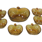Vintage Schalenset Amberkleurig Glas Appelvorm (7 Delig) thumbnail 1