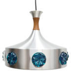 Deense Vintage Hanglamp Aluminium Blauw Glas thumbnail 1