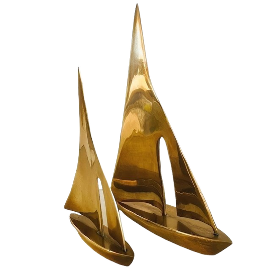 Vintage Set Curtis Jere-stijl Hollywood Regency Messing Zeilboten 1970’s 1