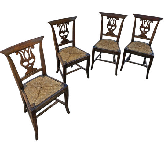 4 X Elm Dining Chair With A Carved Back Frame In A Rosette / France / 1890-1900 1