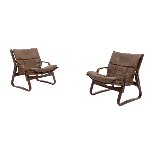 Set Of 2 Scandinavian Design Lounge Chairs / Fauteuil From Giske Carlsen For Kleppe