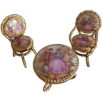 Limoges Minaturen, Verguld, Tafel Met 2 Stoelen thumbnail 1
