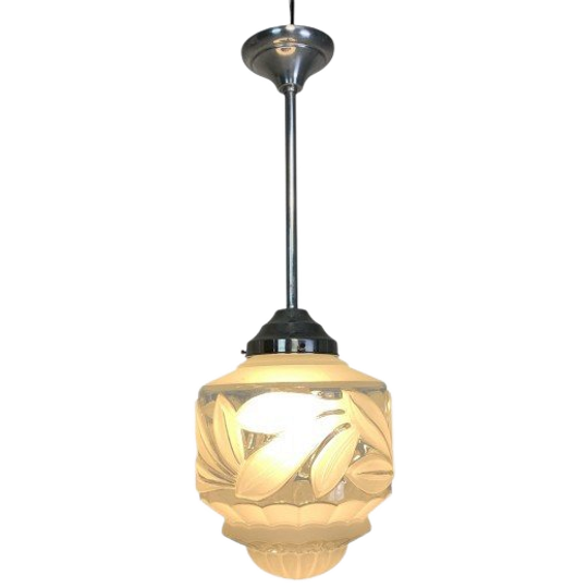 Art Deco Hanglamp Met Matglazen Glazen Kap, Jaren 30 1
