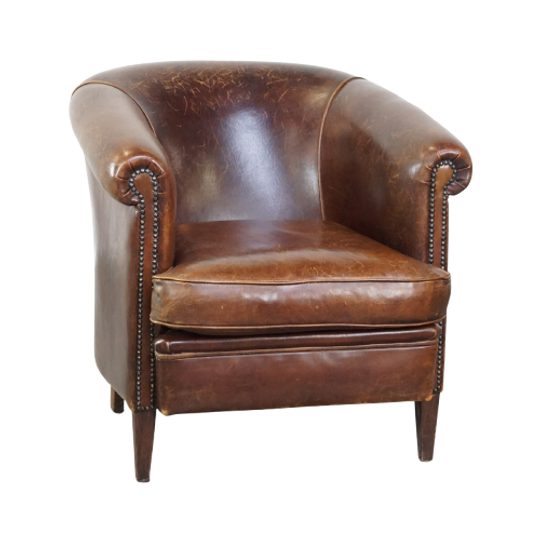 Mooie Statige Engelse Stijl Schapenleren Clubfauteuil Met Een Luxe Afwerking 1