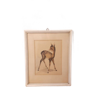 Vintage Schilderij Hertje Aquarel Tekening Gesigneerd thumbnail 1