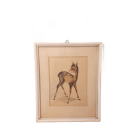 Vintage Schilderij Hertje Aquarel Tekening Gesigneerd