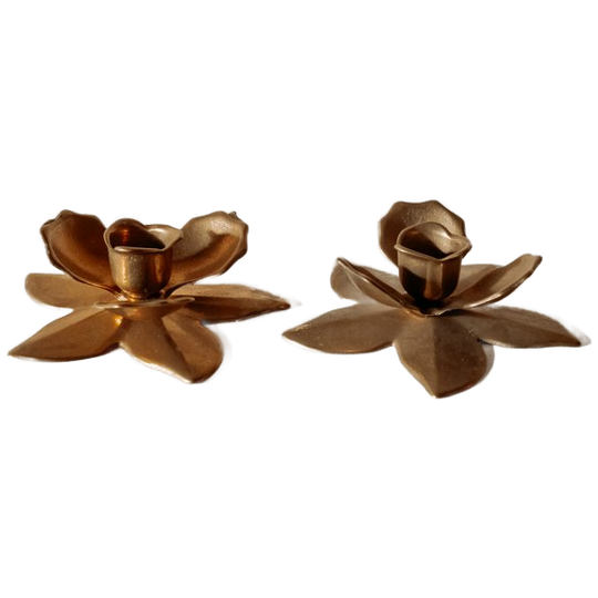 Set Van 2 Vintage Messing Bloemenkandelaars 1