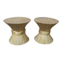 Set Of 2 Vintage Side Tables In Wheat Sheaf Shape By Mcguire - 1970s