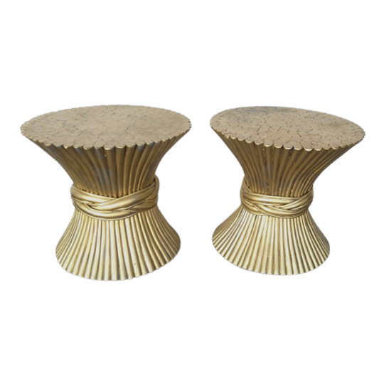 Set Of 2 Vintage Side Tables In Wheat Sheaf Shape By Mcguire - 1970s 1