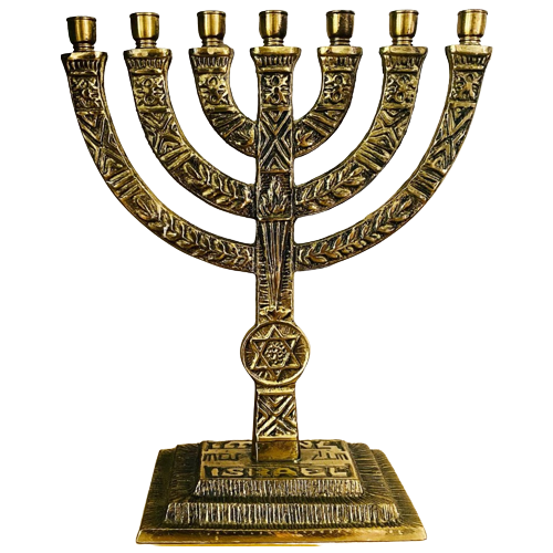 Vintage Menora 7 Arms Messing Brons Chanoeka Joodse Kandelaar Israel