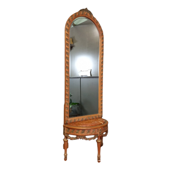 Console Tafel Met Marmeren Blad En Hoge Halspiegel 1