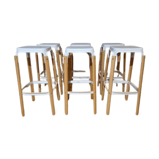 6X Magis Steelwood - Barkrukken - Wit - Staal - Hout -Design 1