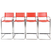 4 Krukken Rood Tuig Leer | Chroom | Marcel Breuer