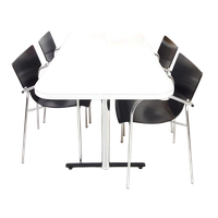 Setprijs! Vintage Witte Eettafel Zwarte Stoelen Chroom