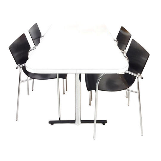 Setprijs! Vintage Witte Eettafel Zwarte Stoelen Chroom 1