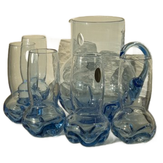 Vintage Blauwe Kristallen Glazen Set + Karaf 1