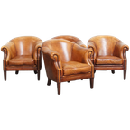 Unieke Set Van 4 Schapenleren Clubfauteuils Met Prachtige Kleuren En Een Comfortabele Zit thumbnail 1